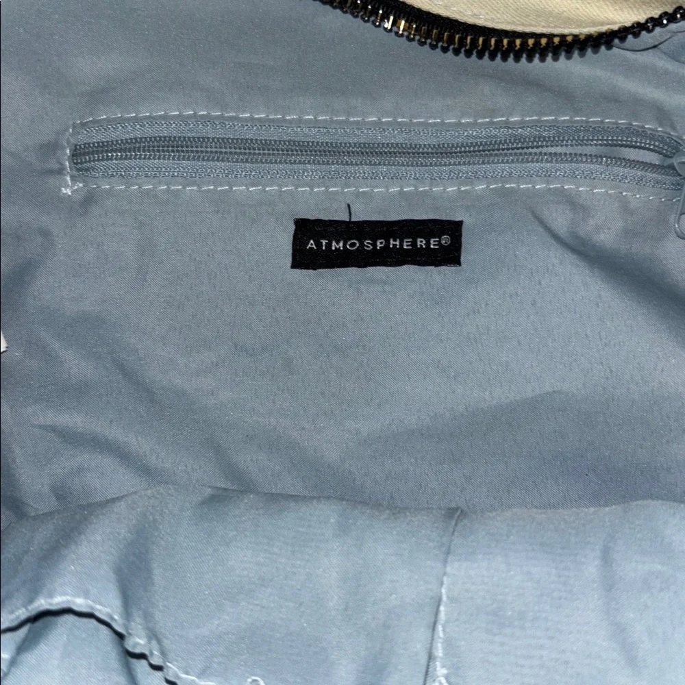 ATMOSPHERE BRAND OFF WHITE DENIM BACKPACK WITH BUTTERFLY PATCH DESIGN   PRELOVED